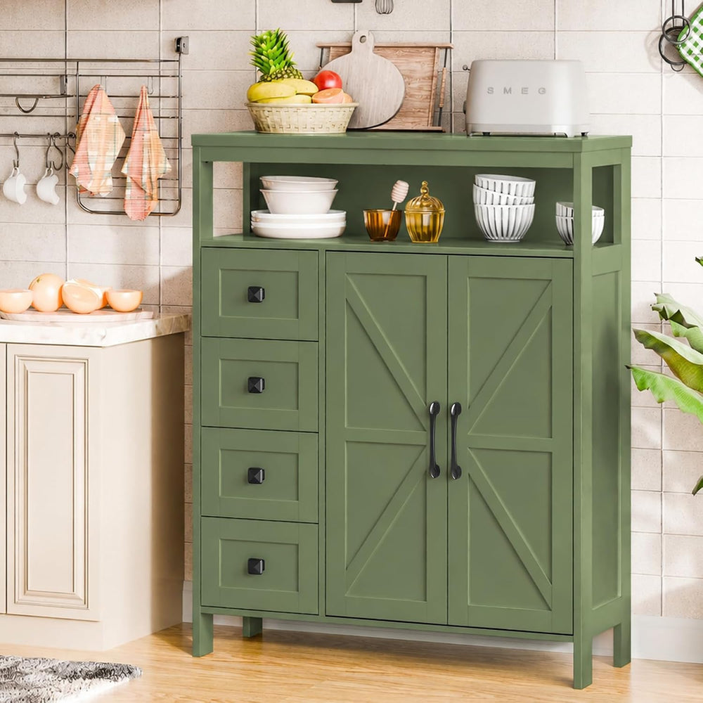Befrases Farmhouse Storage Cabinet with 2 Doors and 4 Drawers, Green