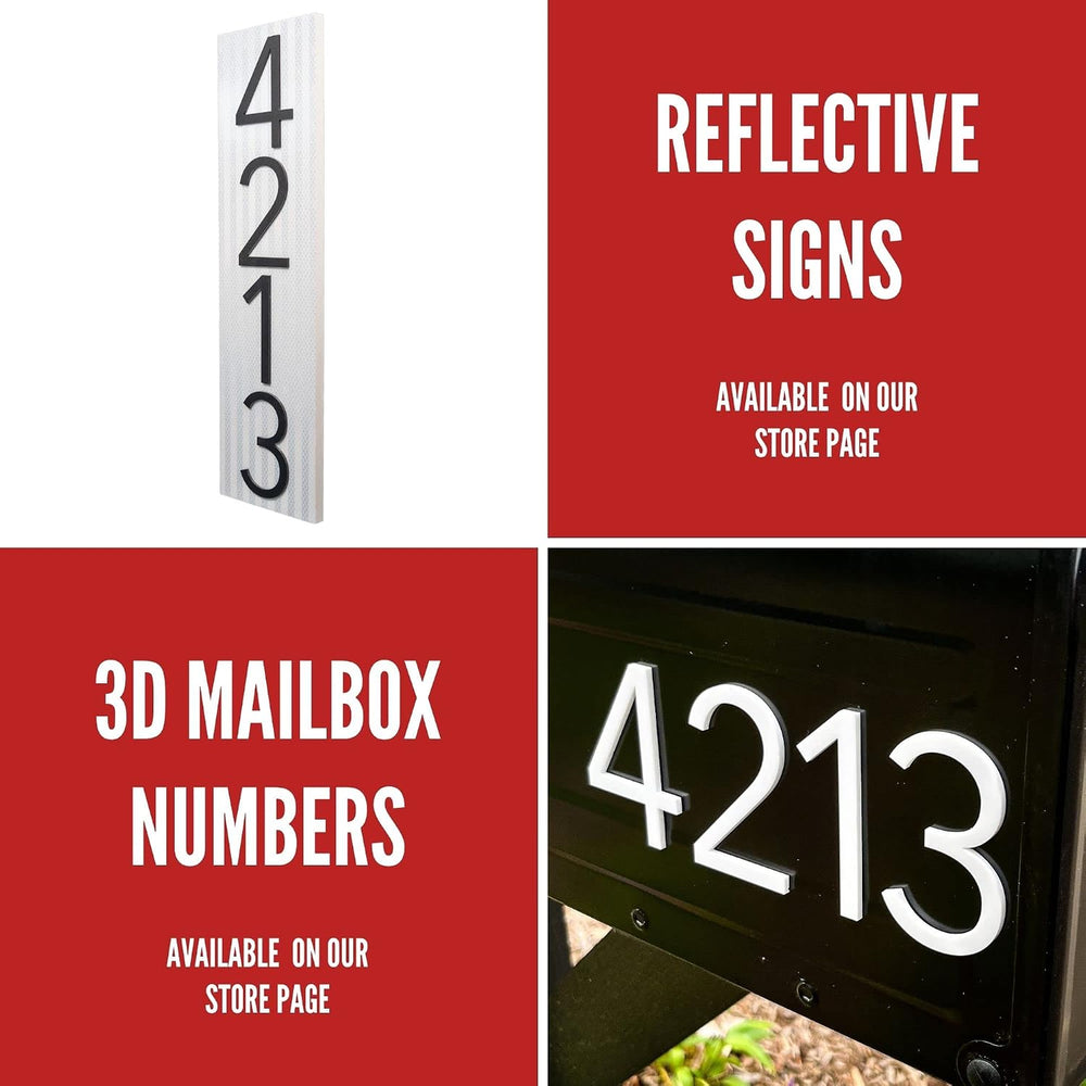 Address Yard Sign - Modern Black House Numbers on 36" Aluminum Post