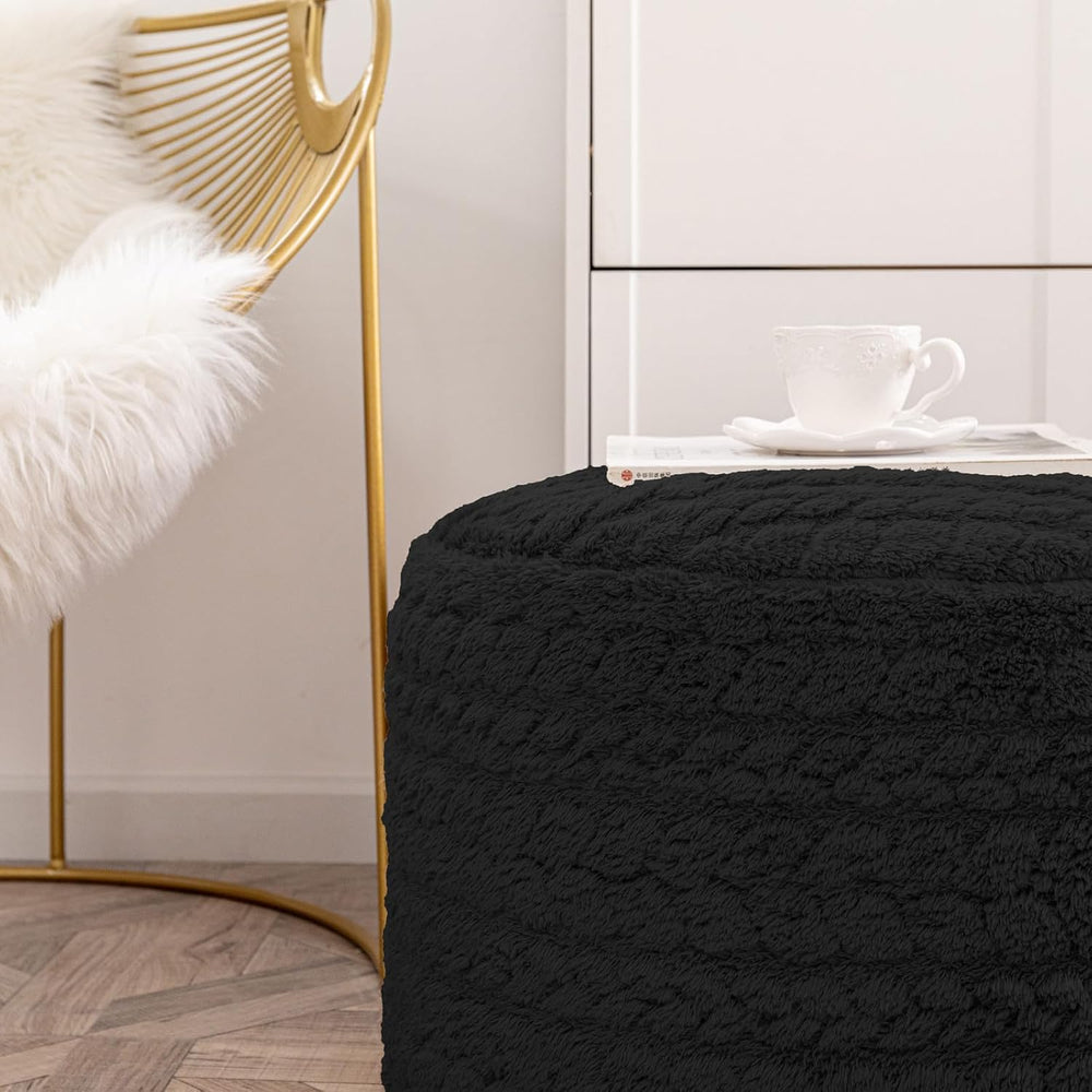 Poofieotto Round Pouf Ottoman 20x14In Ottoman Footrest for Couch Sofa Black