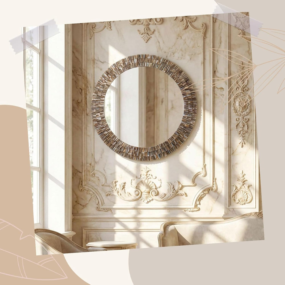 Sintuff Large 30 Inch Round Capiz Shell Mirror Coastal Seashell Wall Decor