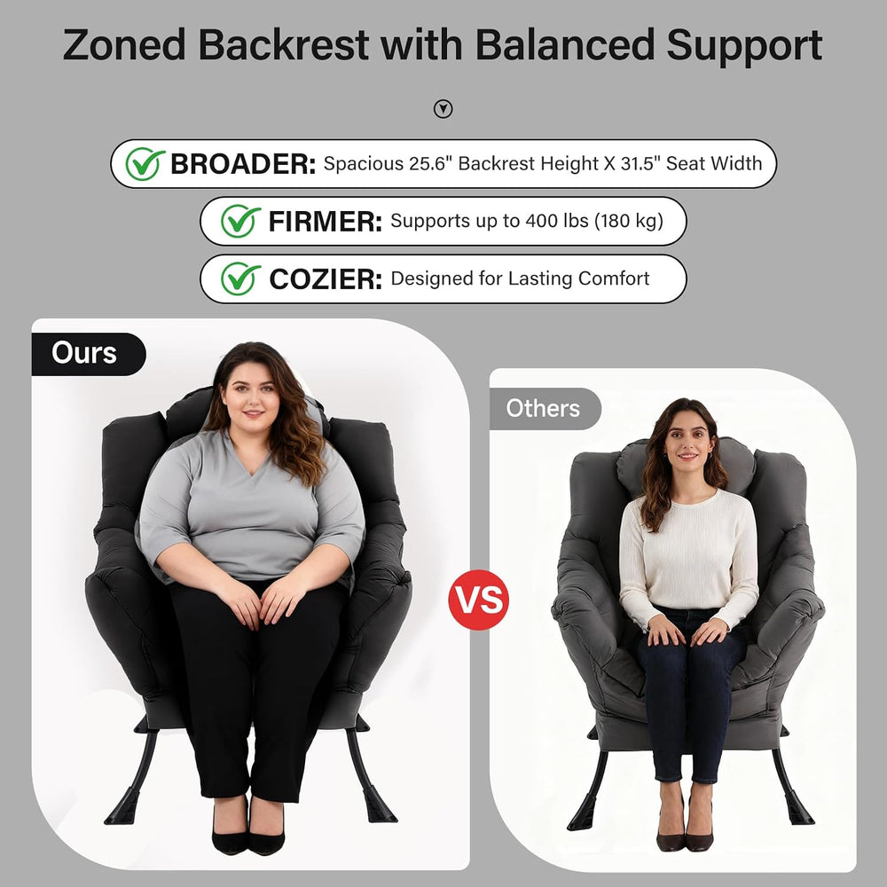 Lazy Chair with Ottoman, Comfy Chair with Pillow, Black