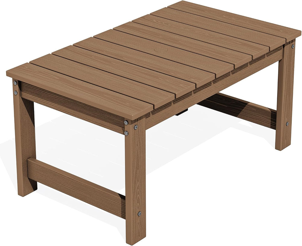 SERWALL HDPE Outdoor Coffee Table with Umbrella Hole, Brown