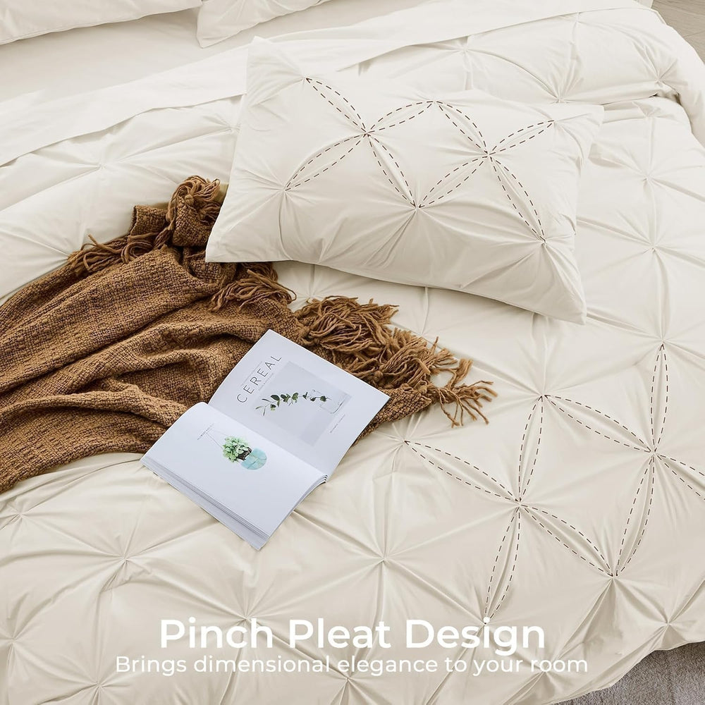 Sasttie Queen Comforter Set, 7-Piece Bed in a Bag, Pintuck Bedding Sets for A...