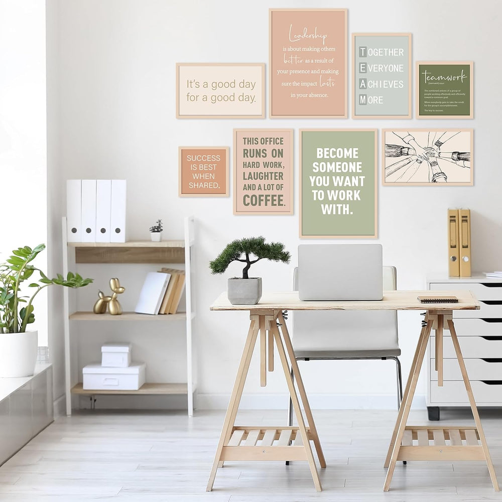 Faccito 8 Set Office Wall Decor, Wooden Framed Motivational Quotes Art