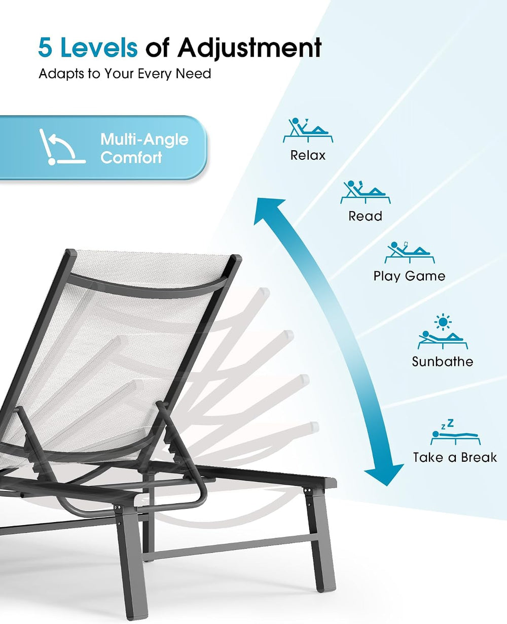 Ciokea Foldable Outdoor Lounge Chair, No Assembly Patio Chaise Lounge Outdoor...