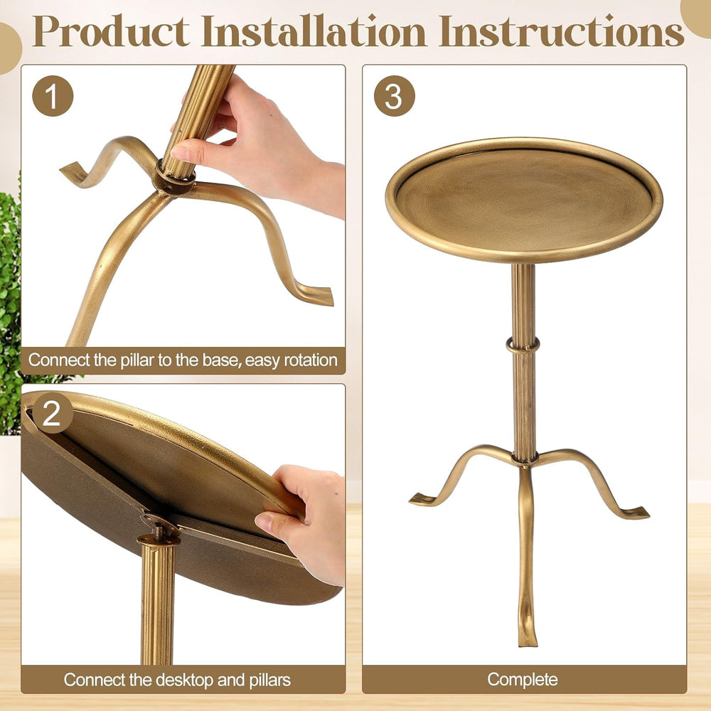 RattanView 2 Pcs Metal Martini Table Bronze Small Side Round Drink Table