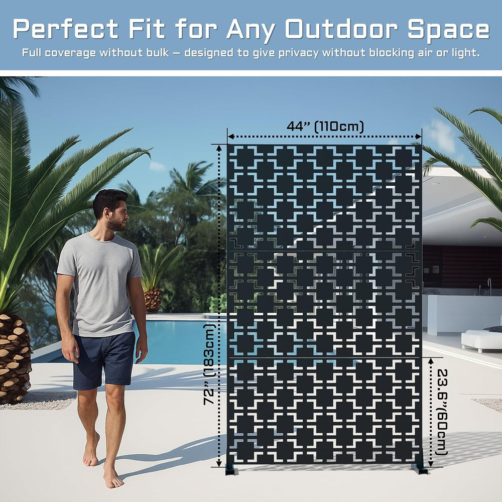 72" Metal Privacy Screen Freestanding Outdoor Room Divider Decorative La...