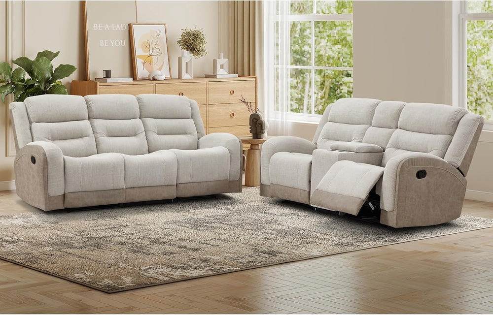 EBELLO 2 Piece Manual Recliner Sofa Set, 1 Loveseat with Center Console, Hidd...