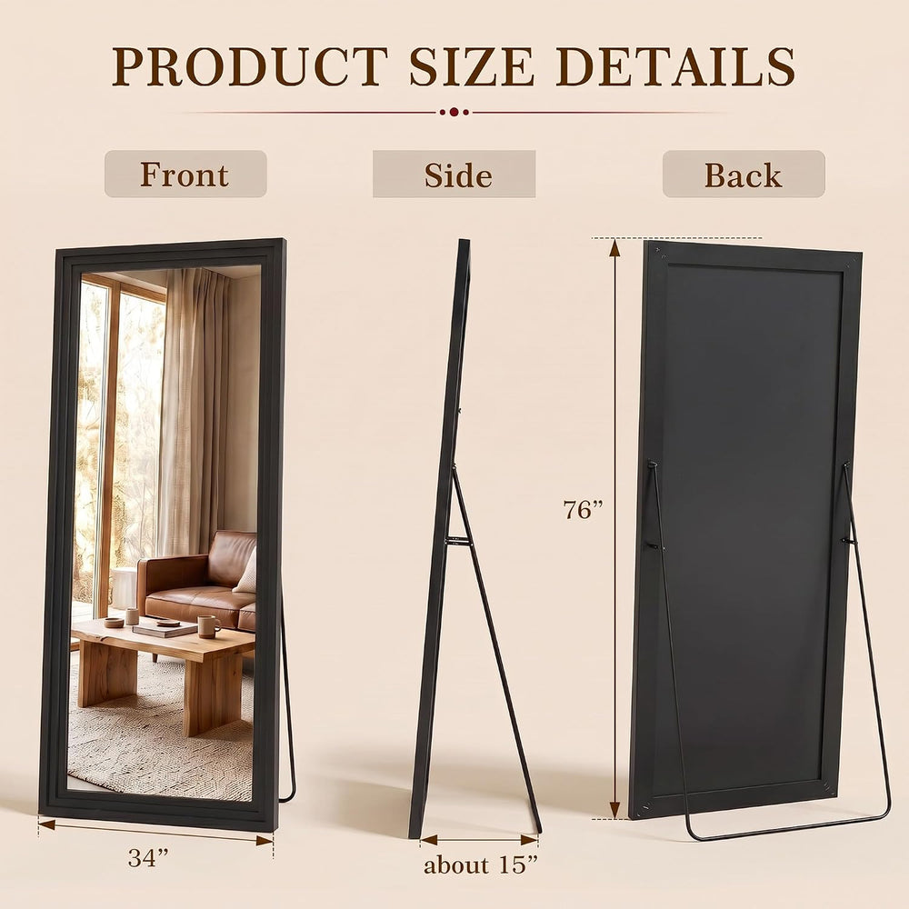 76"x34" Full Length Mirror, Large Wood Floor Mirror, Black