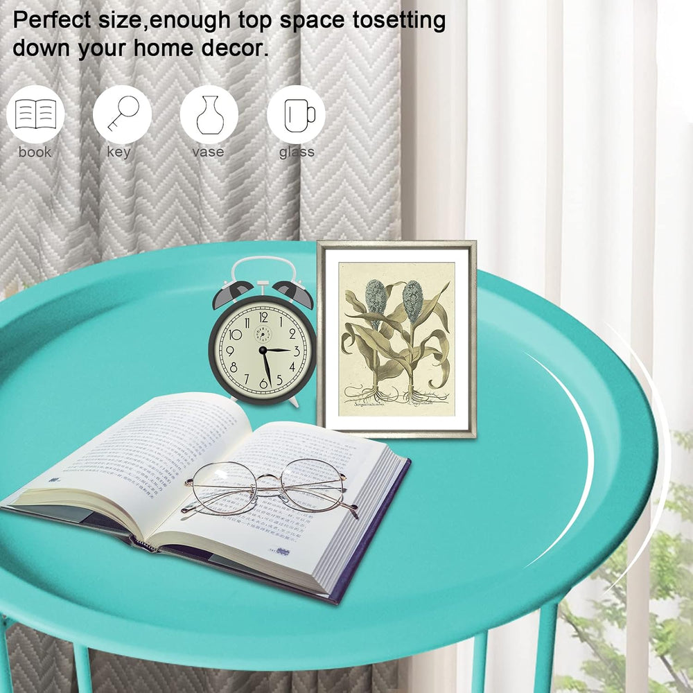 Garden 4 you End Table Metal Side Table Green Round Folding Tray Cyan Sofa Sm...