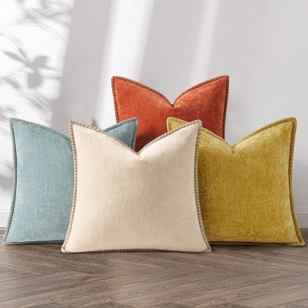 decorUhome Fall Soft Decorative Chenille Throw Pillow Covers 18x18 Set of 4