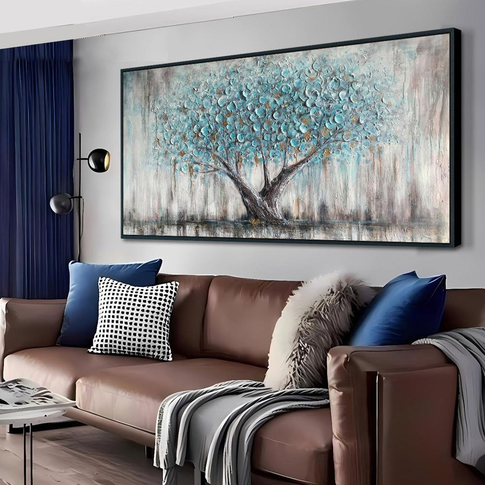 Arjun Framed Blue Tree Canvas Wall Art Extra Large Tree of Life Teal 58x29
