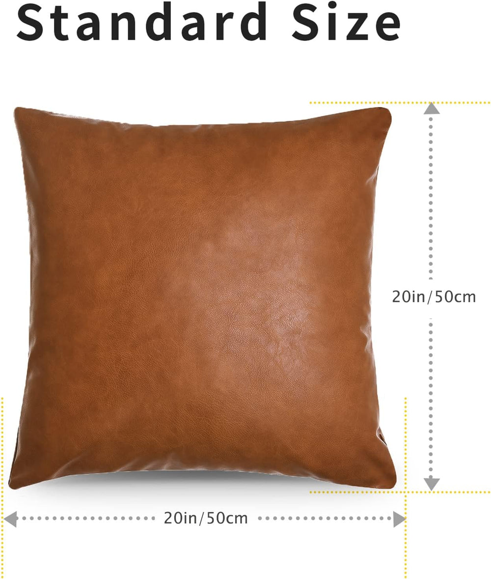 Tosewever Faux Leather Throw Pillow Covers, 20 x 20 inch Set of 2 Luxury Cogn...