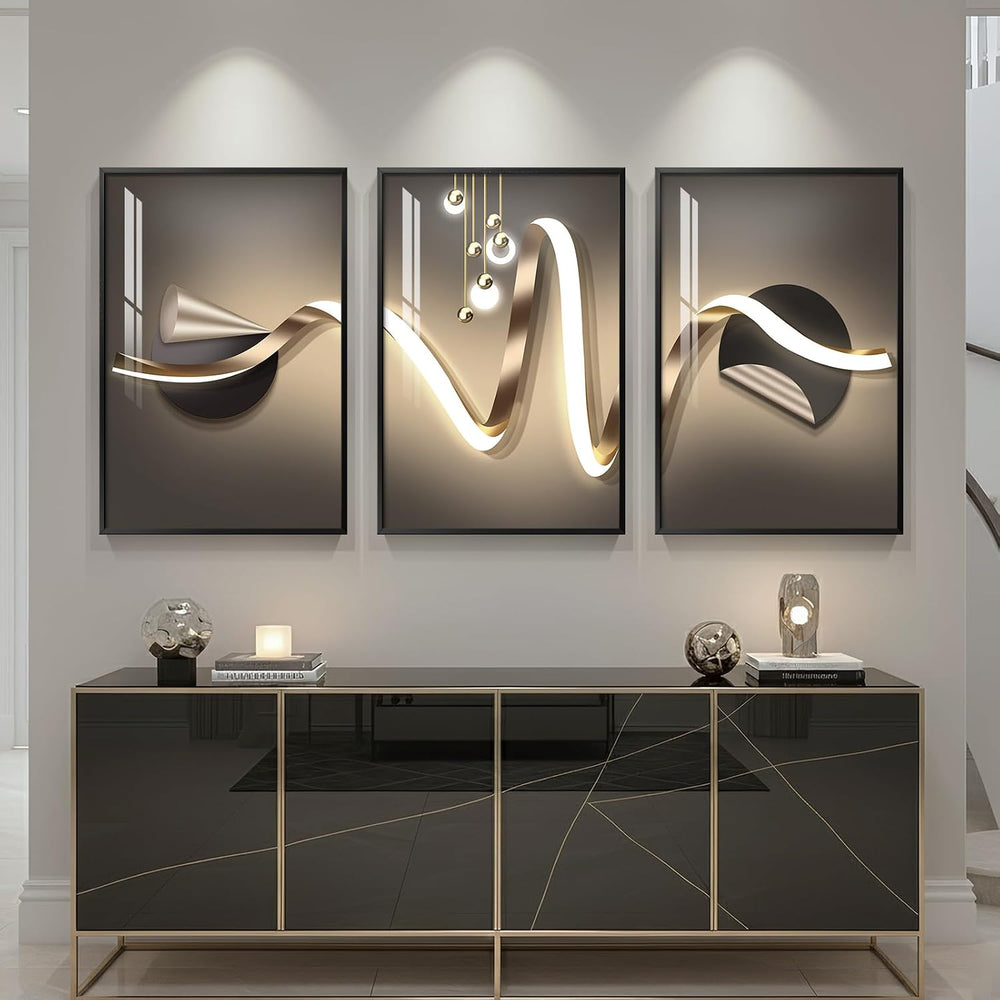 Large Framed Modern Luxury Black and Gold Abstract Wall Art, 24x36 In