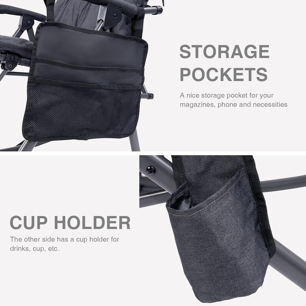 EVER ADVANCED Oversized Folding Rocking Camping Chair, Padded