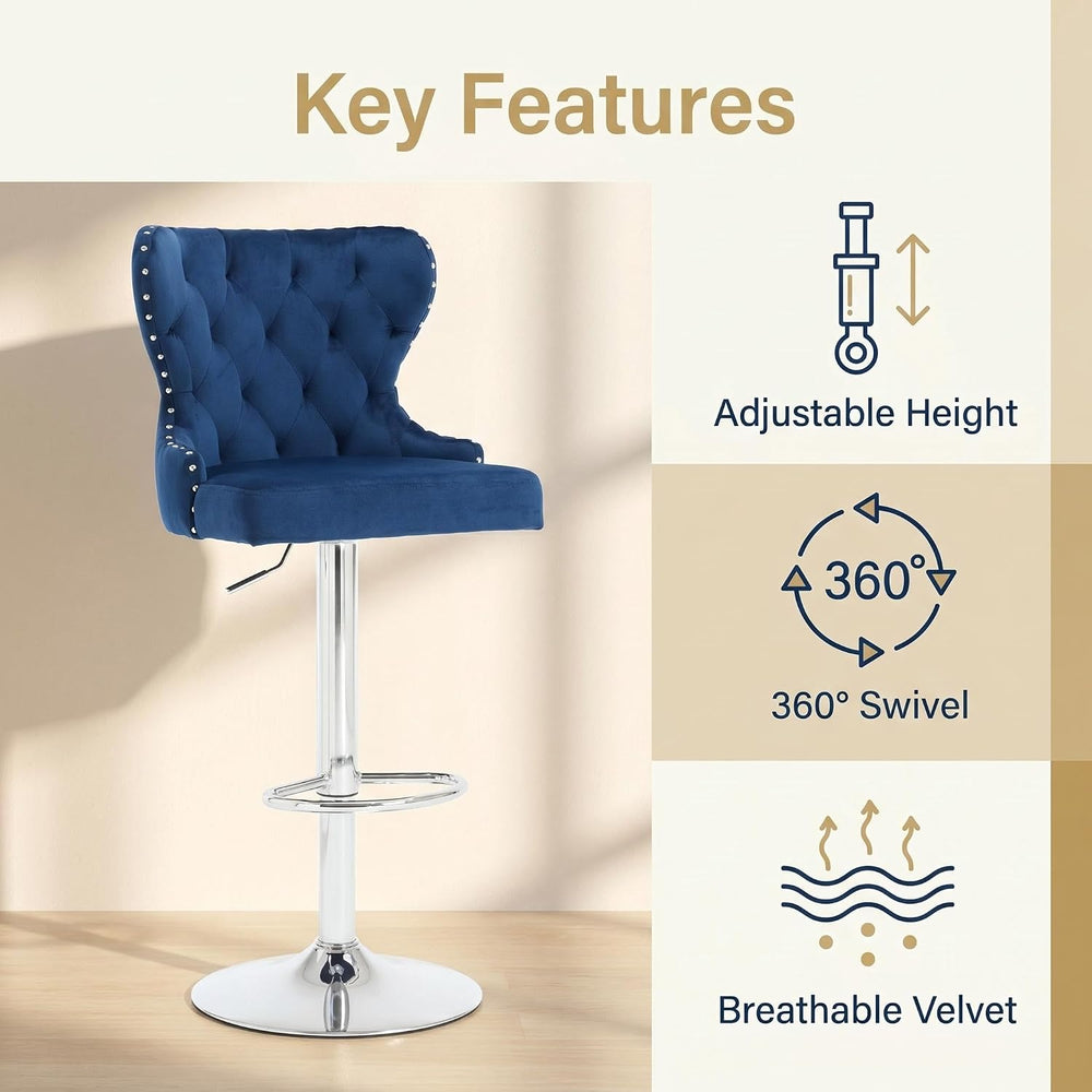 Set of 2 Adjustable Swivel Bar Stools, Velvet Upholstered Counter Height Chai...