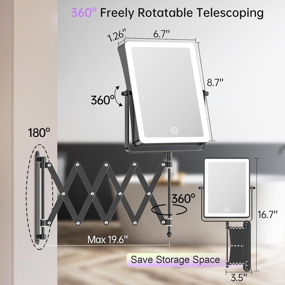FASCINATE 8.7" 5000mAh Rechargeable Wall Mounted Makeup Mirror (Black)