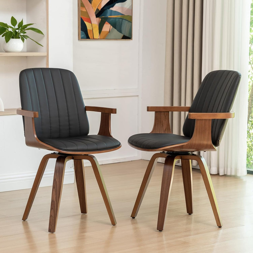 Swivel Dining Chairs, Set of 4 Kitchen Swivel Chairs with Walnut Finish