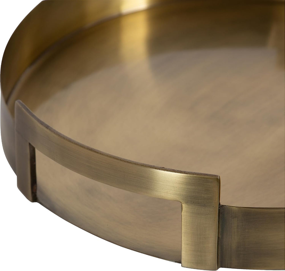 Kate and Laurel Myo Transitional Metal Round Tray; 15 x 15; Brass; Modern Gla...
