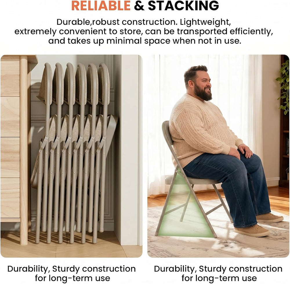 6 Pack Khaki Padded Folding Chairs with Cushion and Back