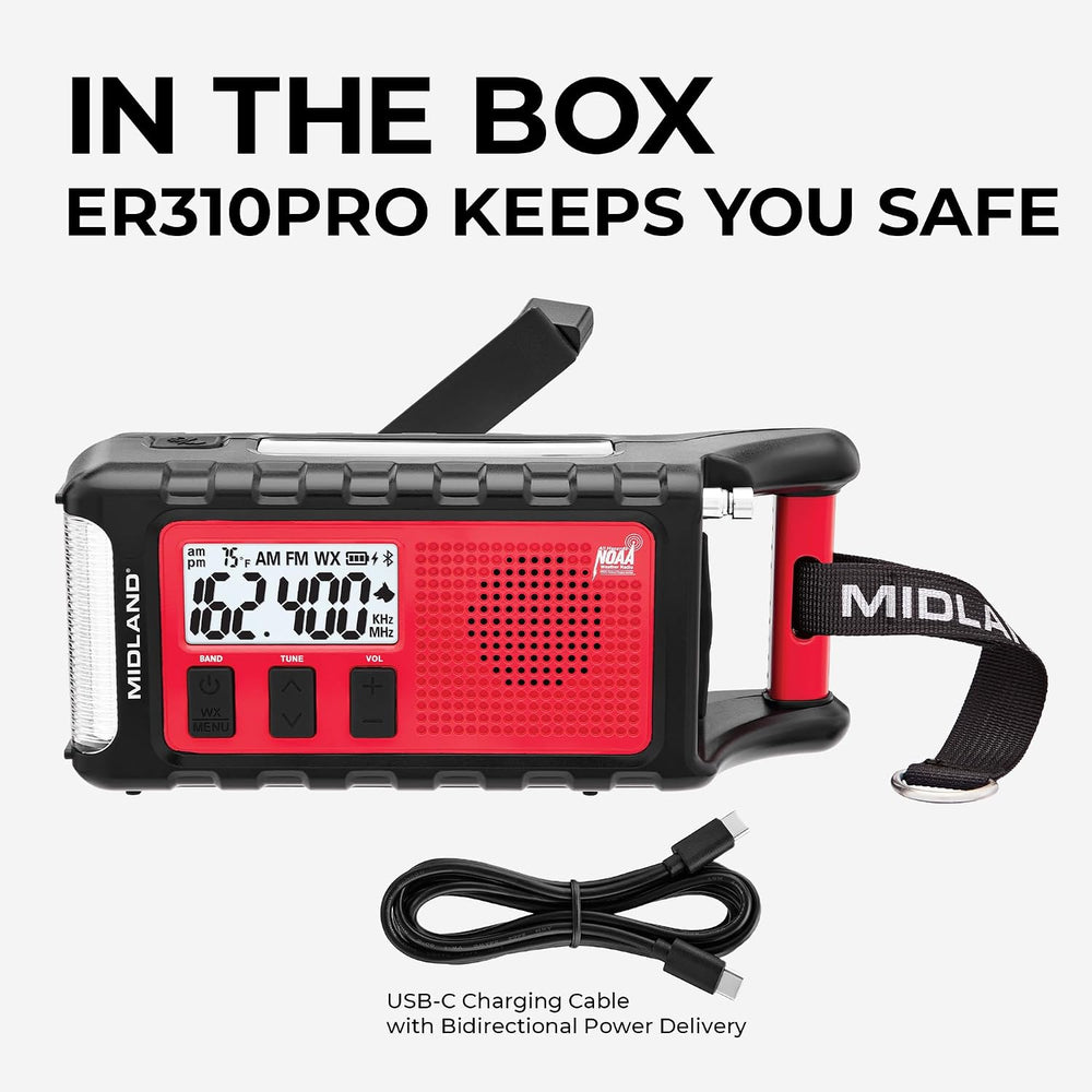 Midland - ER310PRO, Portable Emergency Bluetooth Weather AM/FM Radio