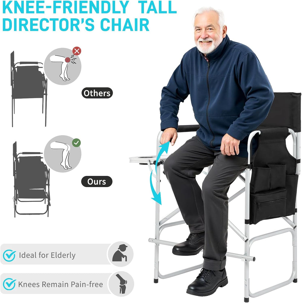 Outvita 4 Piece 26" Tall Directors Chair Height Seat Folding with Side T...