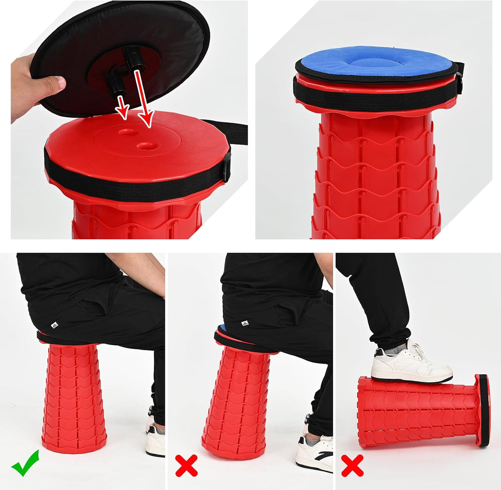 Portable Collapsible Stool 2 Pack with Cushion, 400 lbs, Red