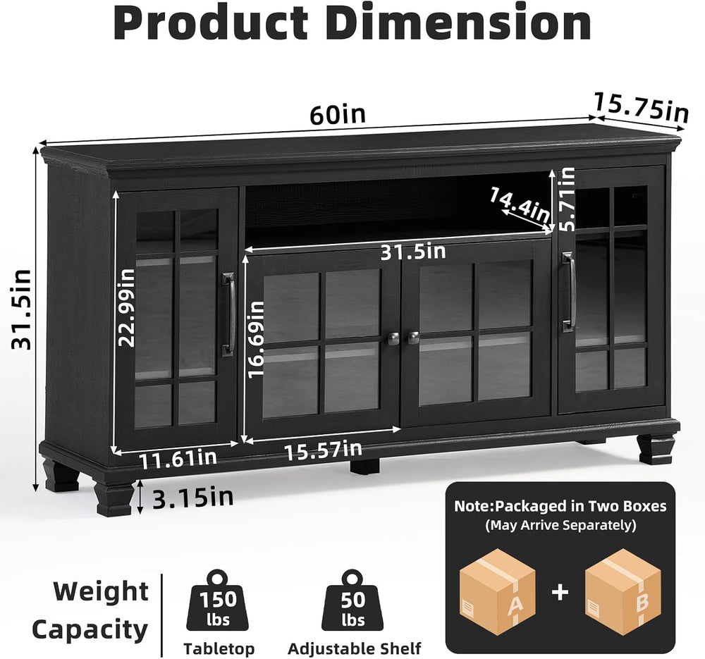 SAVOR LIFE 60-Inch Sideboard Buffet with Glass Doors,Black