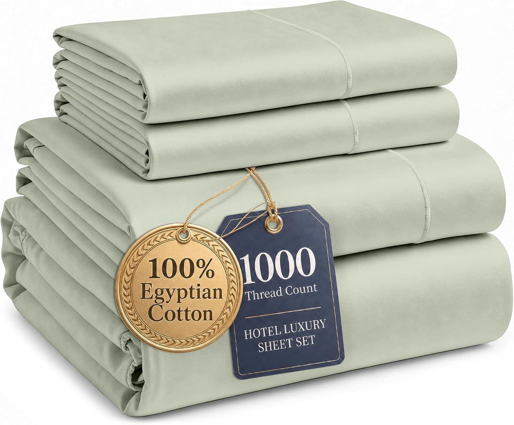 LANE LINEN Bed Sheets Queen Size 100% Egyptian Cotton Sateen - Mineral