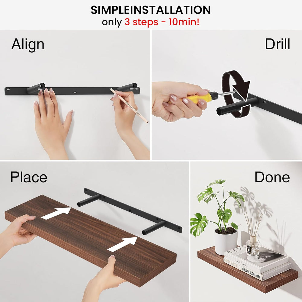 BAYKA Walnut-Like Floating Shelves 22.5in, 3Pack, Wall Mounted Wall Decor