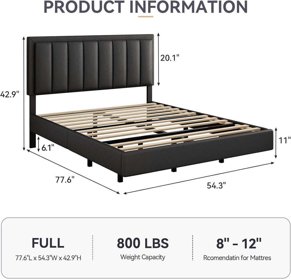 IMMERSTABLE Full Size Floating Bed Frame with LED Lights, Upholstered Platfor...