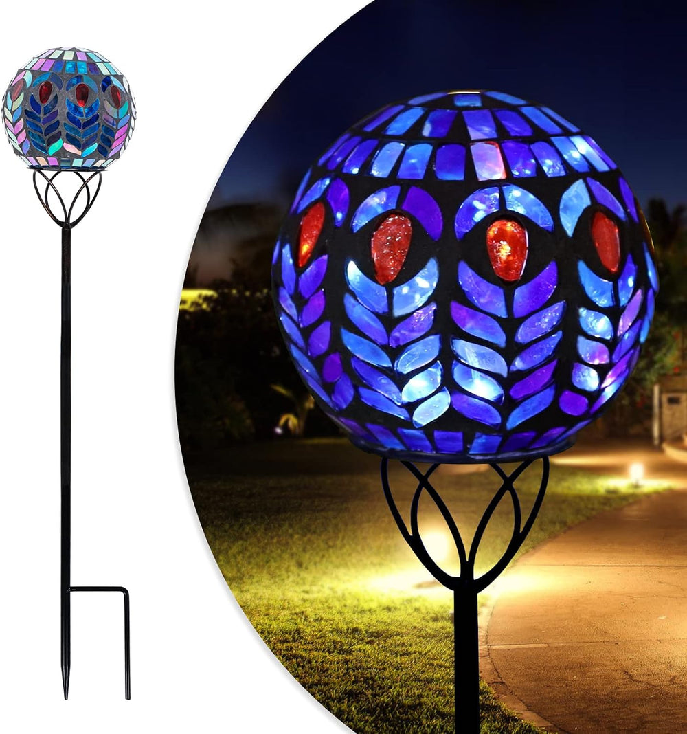 Afirst Solar Outdoor Decorative Light, Mosaic Ball Stake for Yard Decor, 6"