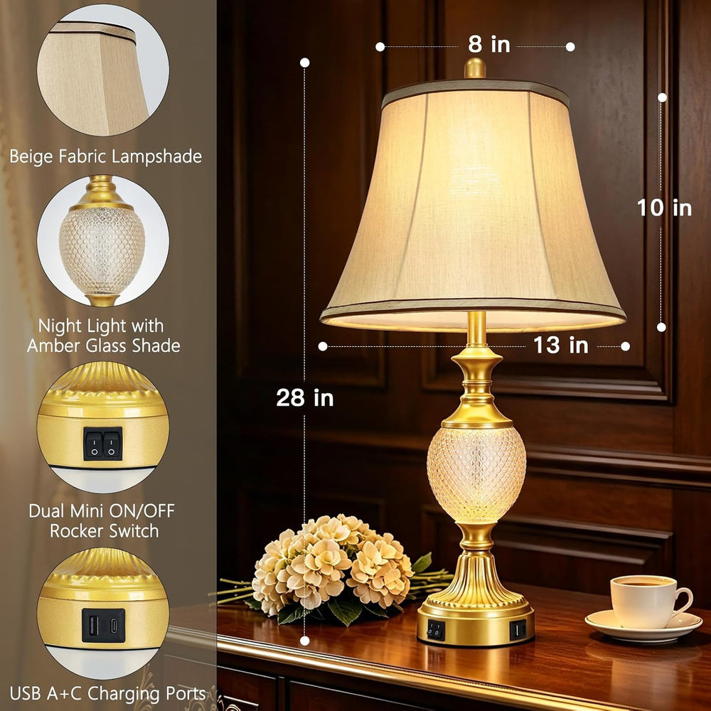 Cinyirong 28'' Tall Gold Bedside Table Lamps with USB Charging Ports