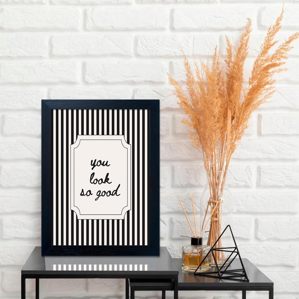 Black and White Modren Bathroom Decor You Look So Good Framed Black Striped C...