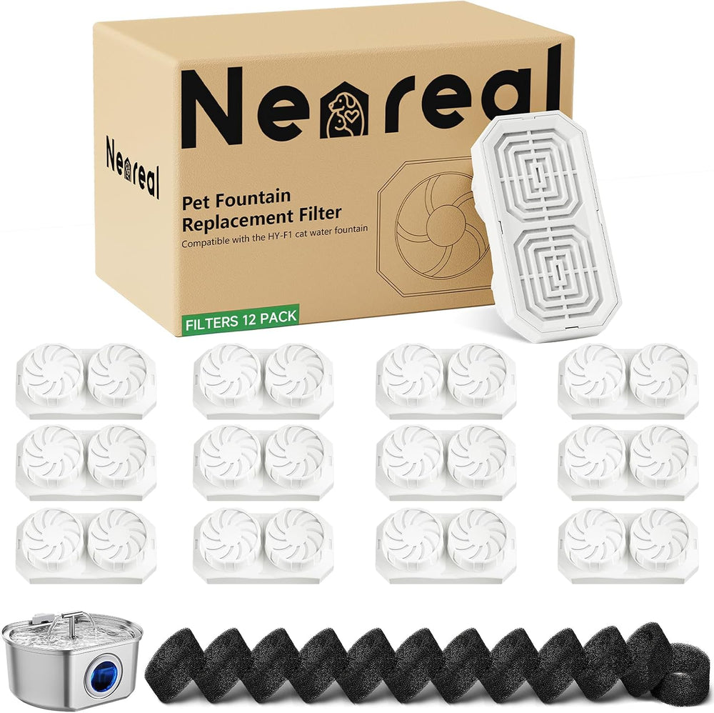 Neareal Official 12-Pack Replacement Filters for 108oz/3.2L Pet Fountain