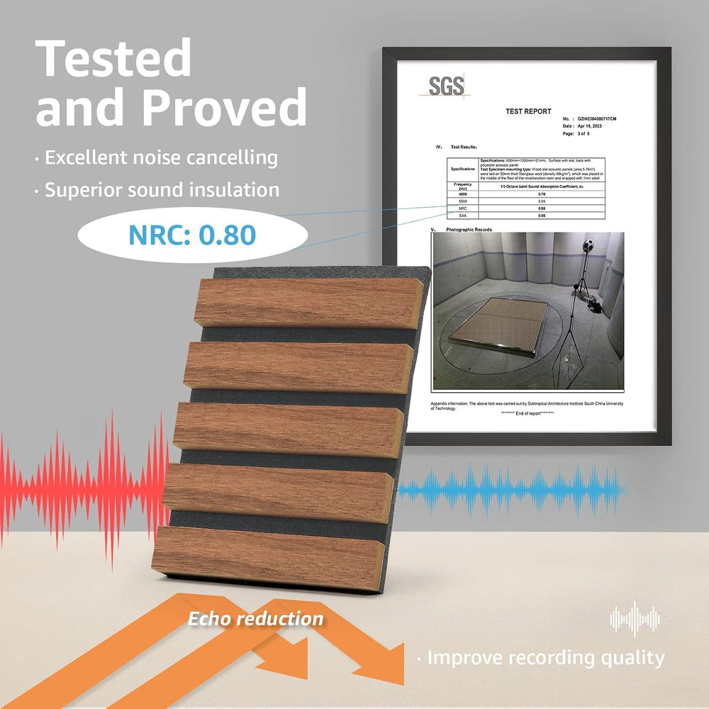 Art3d 4-Pack Soundproof Wood Slat Wall Panels, 94.5 x 7.9 Inch, Walnut