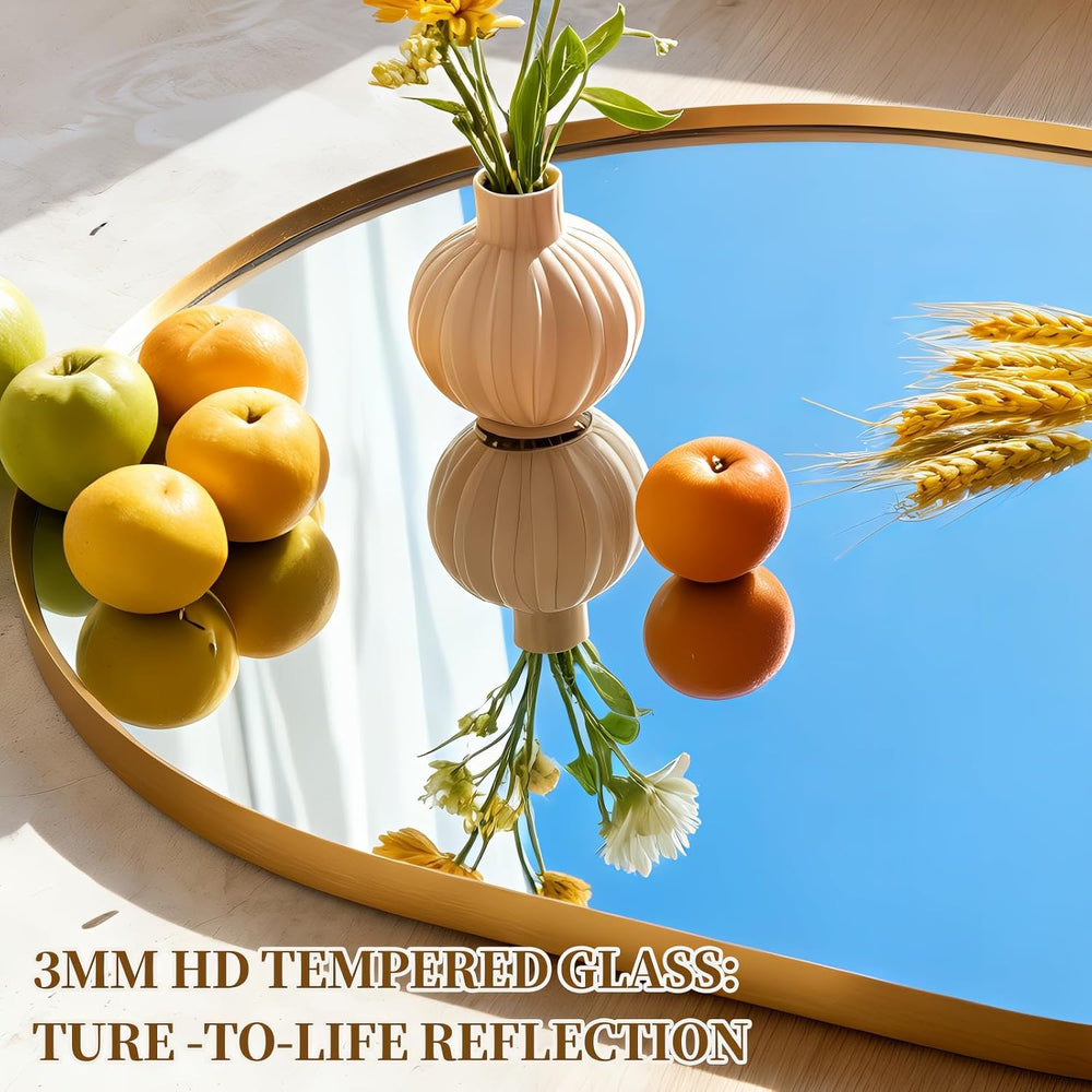 Oval Full Length Mirror, 48"×16" Wall-Mounted Mirror with Metal Fra...