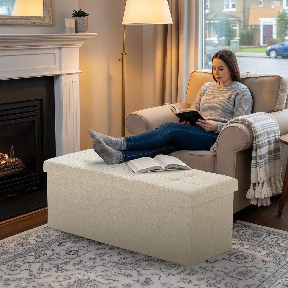 35-INCH Storage Ottoman Bench, Footrest with Storage, End of Bed Bench Coffee...