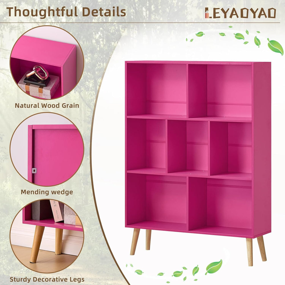 LEYAOYAO Cube Bookshelf, Mid-Century Modern Book Shelf with Legs, Pink