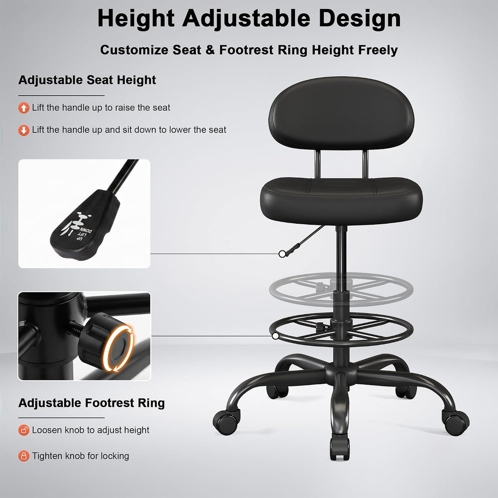 Armless Drafting Chair with Back, Tall Office Chair for Standing Desk, PU Fau...