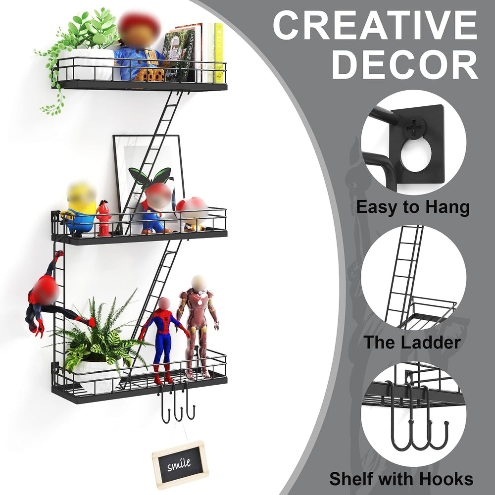 Fire Escape Wall Shelf Black, Fire Escape Ladder 3 Story Shelf Wall Storage, ...
