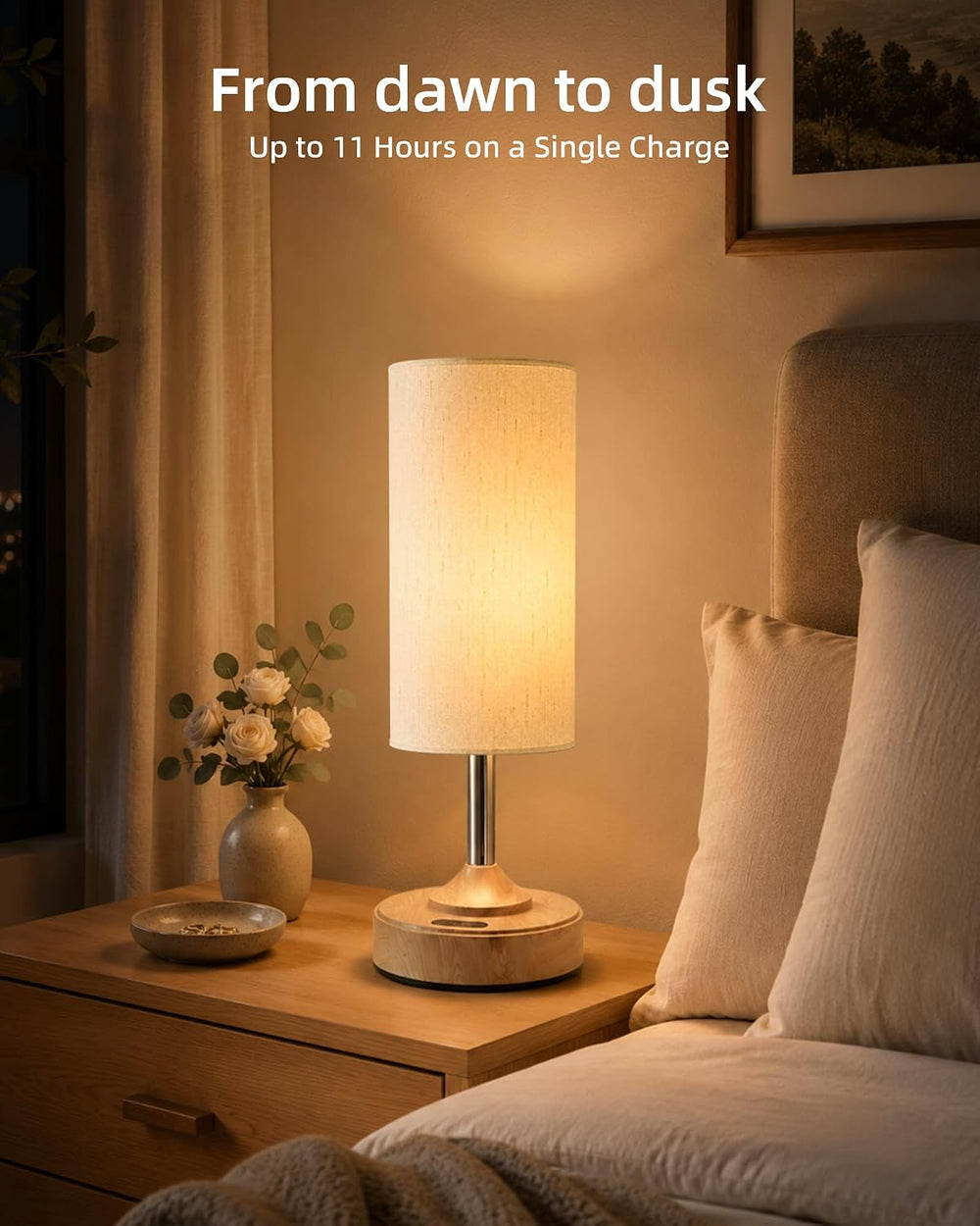 EZVALO Dimmable Cordless Table Lamp, Small Ambient Light with Timer