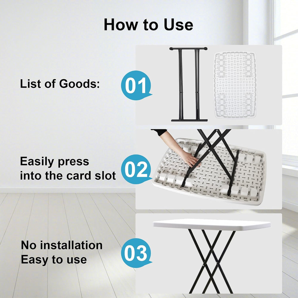 Bblife Plastic White Folding Tray Table, Heavy Duty Utility Table, 30” L x 19...