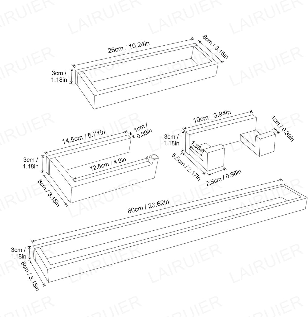 Lairuier Matte Black Bathroom Hardware Accessories, 4PCS Towel Bar Set