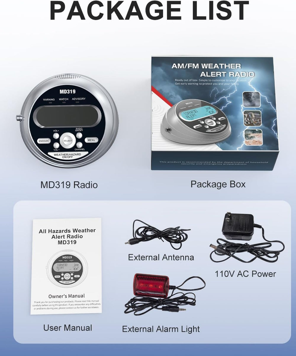 Weather Alert Radio with 23 County Codes,80+ NOAA Alerts,for Tornado,Storm