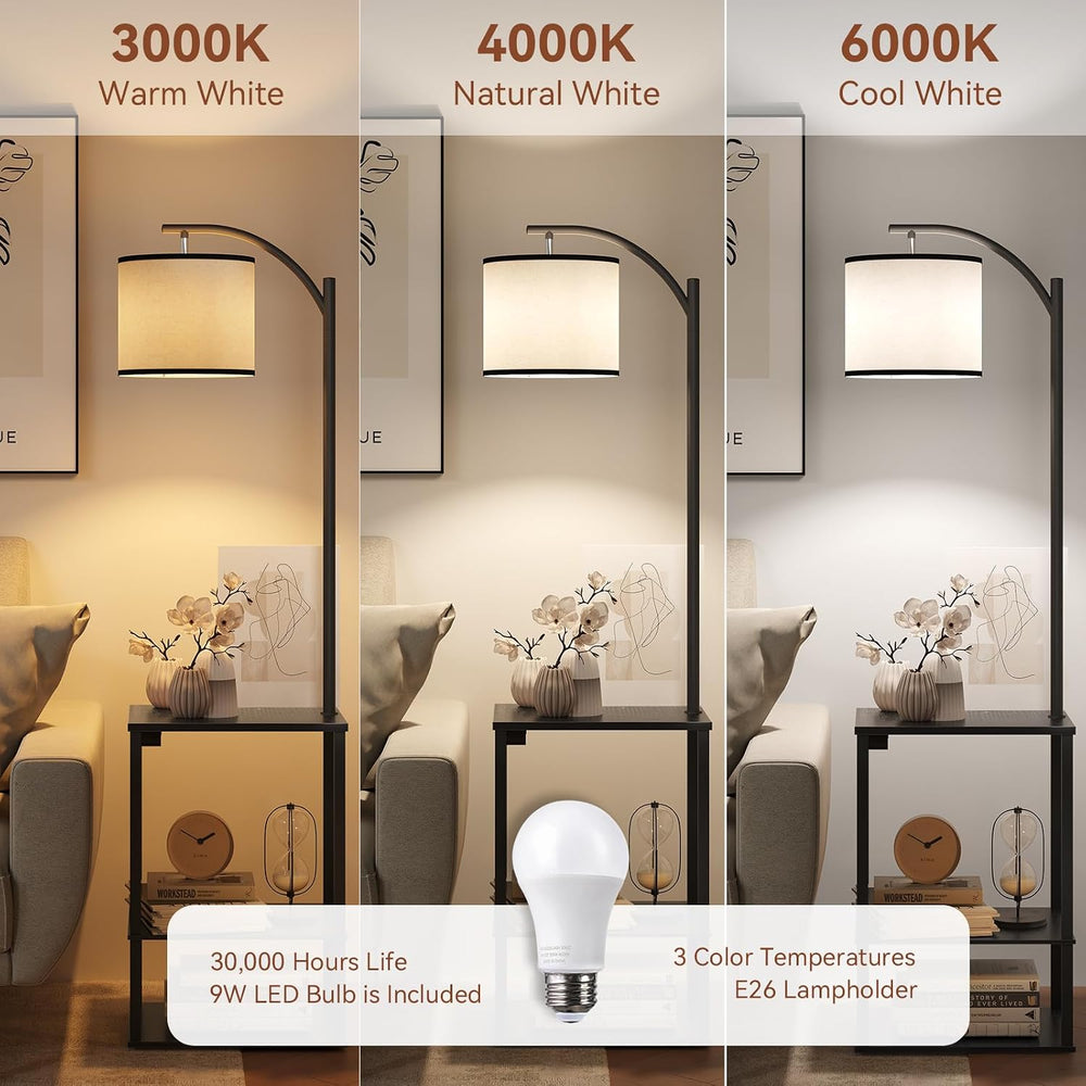 SUNMORY Floor Lamp with Table Shelves, End Side Table for Living Room