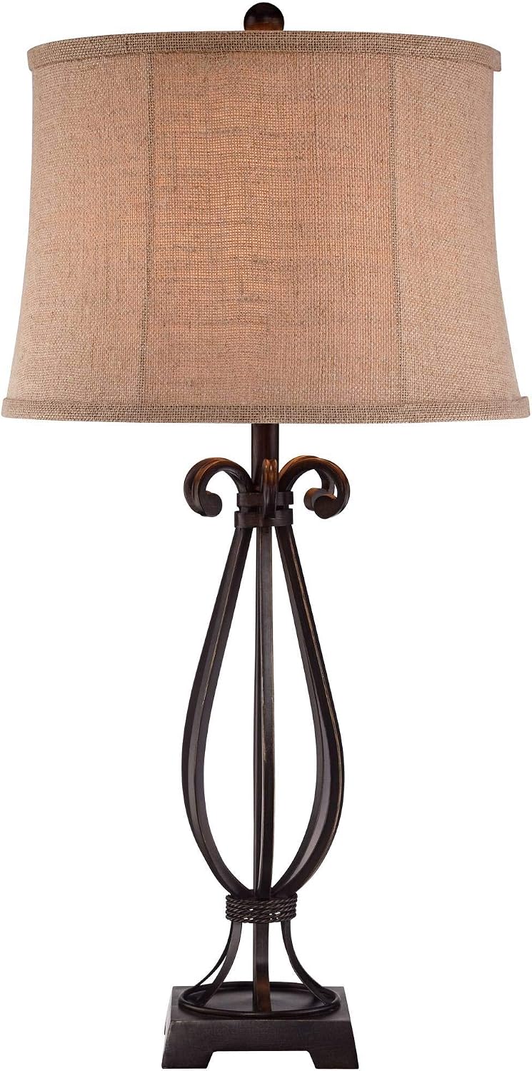 Regency Hill 32" Large Table Lamp Taos Scroll Metal Iron Bronze Brown