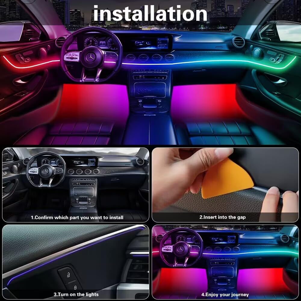 Acrylic Interior Car LED Lights with Remote and Wireless APP 6 in 1,Ambient L...