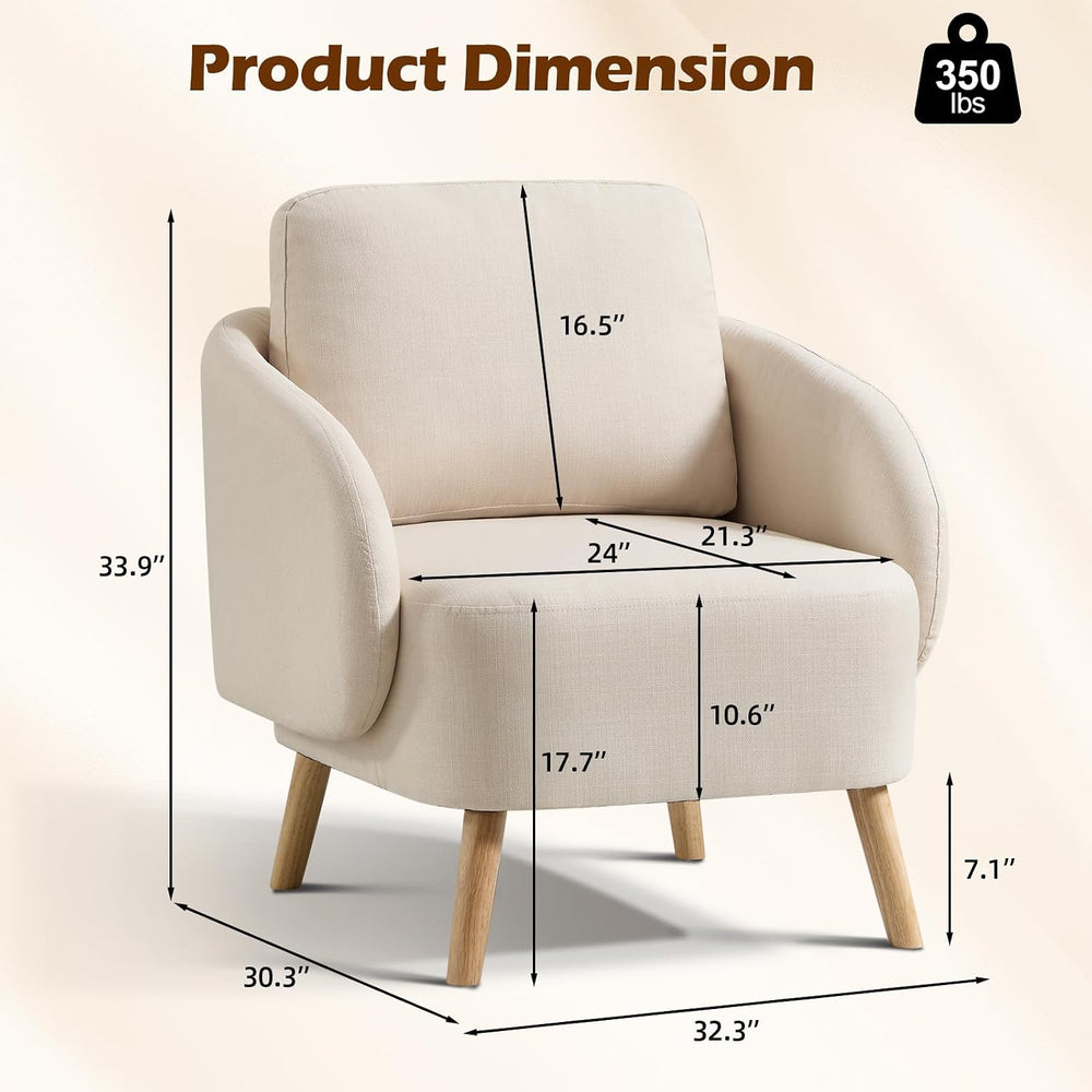 ANJ Premium Linen Accent Chair with Curved Arms, Mid-Century Modern Upholster...