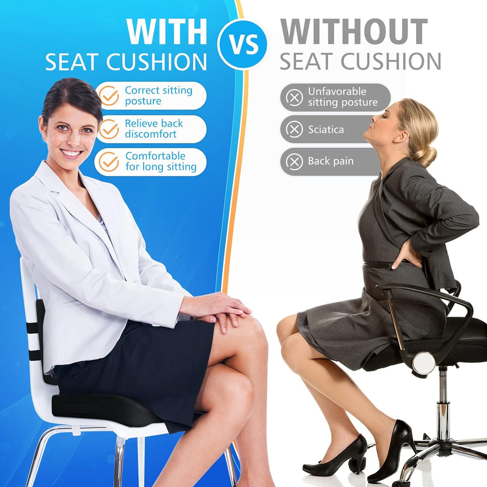 CushZone Seat Cushion and Lumbar Support Pillow for Office Chair, Black